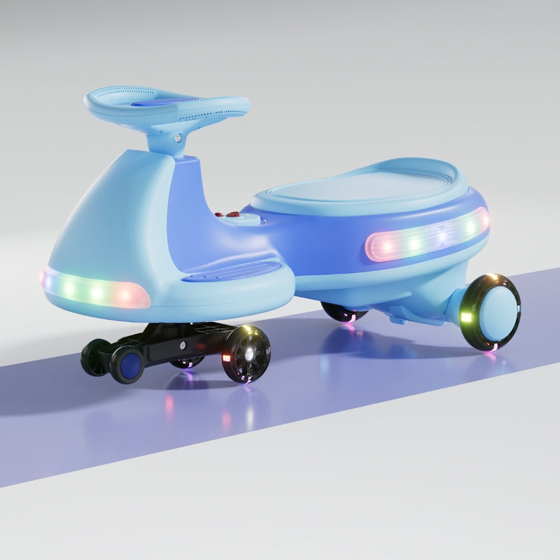 12V Kids Electric Wiggle Car with Pedal, 2 in 1 Swing Car with LED & Bluetooth, 360° Spin Ride on Toys for Boy & Girl Ages 3+, Anti-Rollover, 153 Lbs, Rechargeable Battery, PU Flashing Wheels