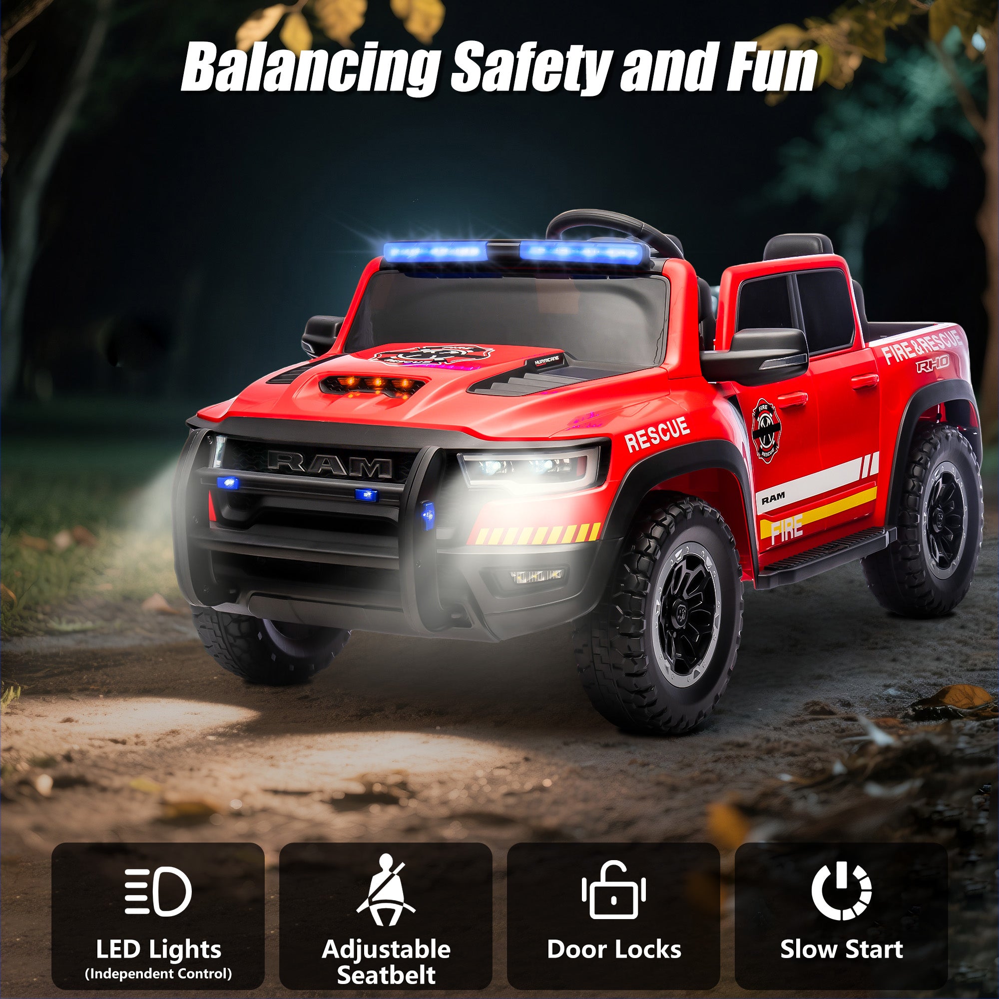 iYofe Ram 24V Ride on Car 2 Seater, Ram 1500 RHO Battery Powered Electric Car Truck with 4 Wheels, Ride on Toy with Remote Control for Big Kids Toddlers 3-8 Boys Girls, Bluetooth & Trunk