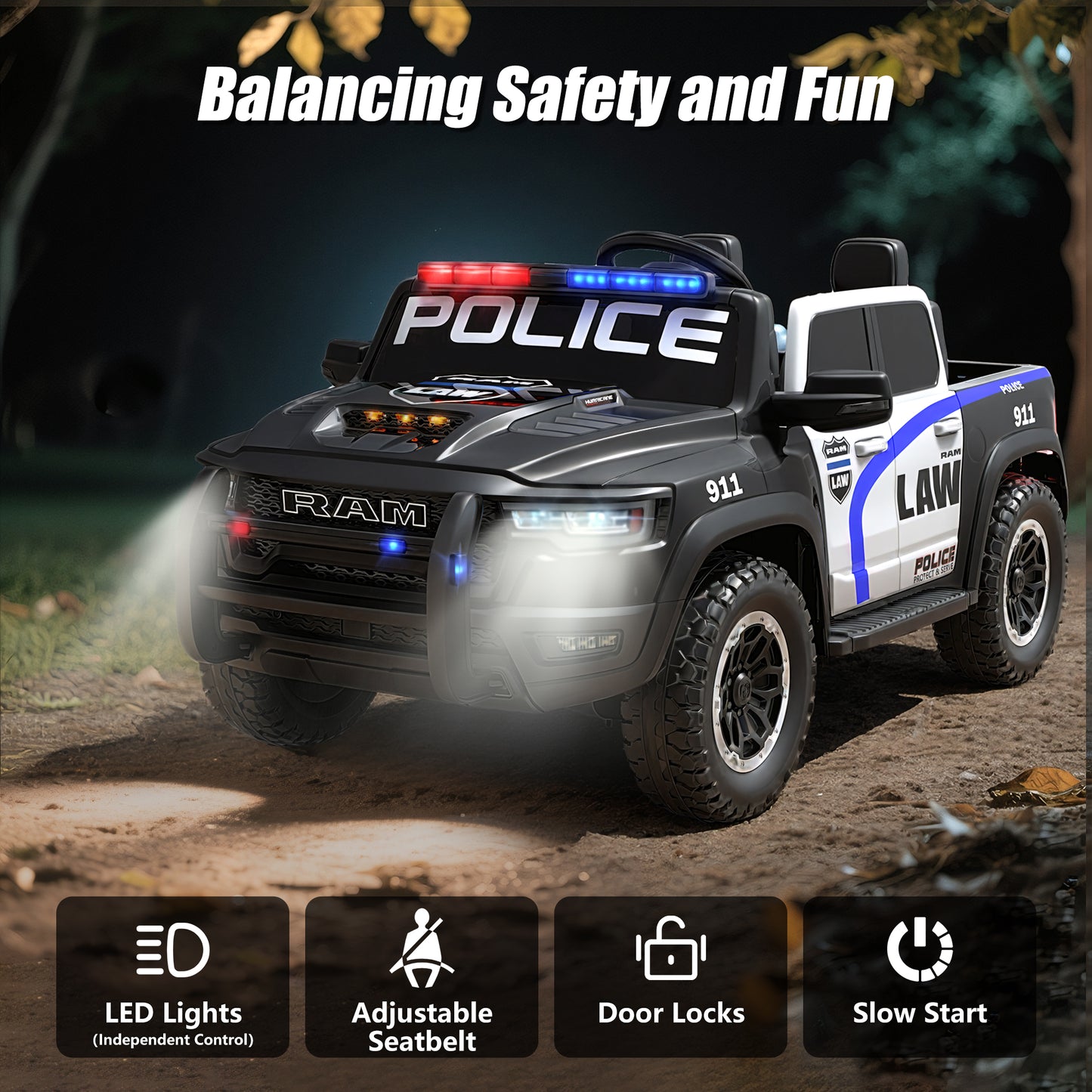 Ram Ride on Car Toys 2 Seater, 24V Ram 1500 Battery Powered Ride on Toy Truck with Remote Control, Electric Car for Kids Girls 3-8 w/ Bluetooth, Rear Storage Trunk, Safety Belt, 4 Wheelers