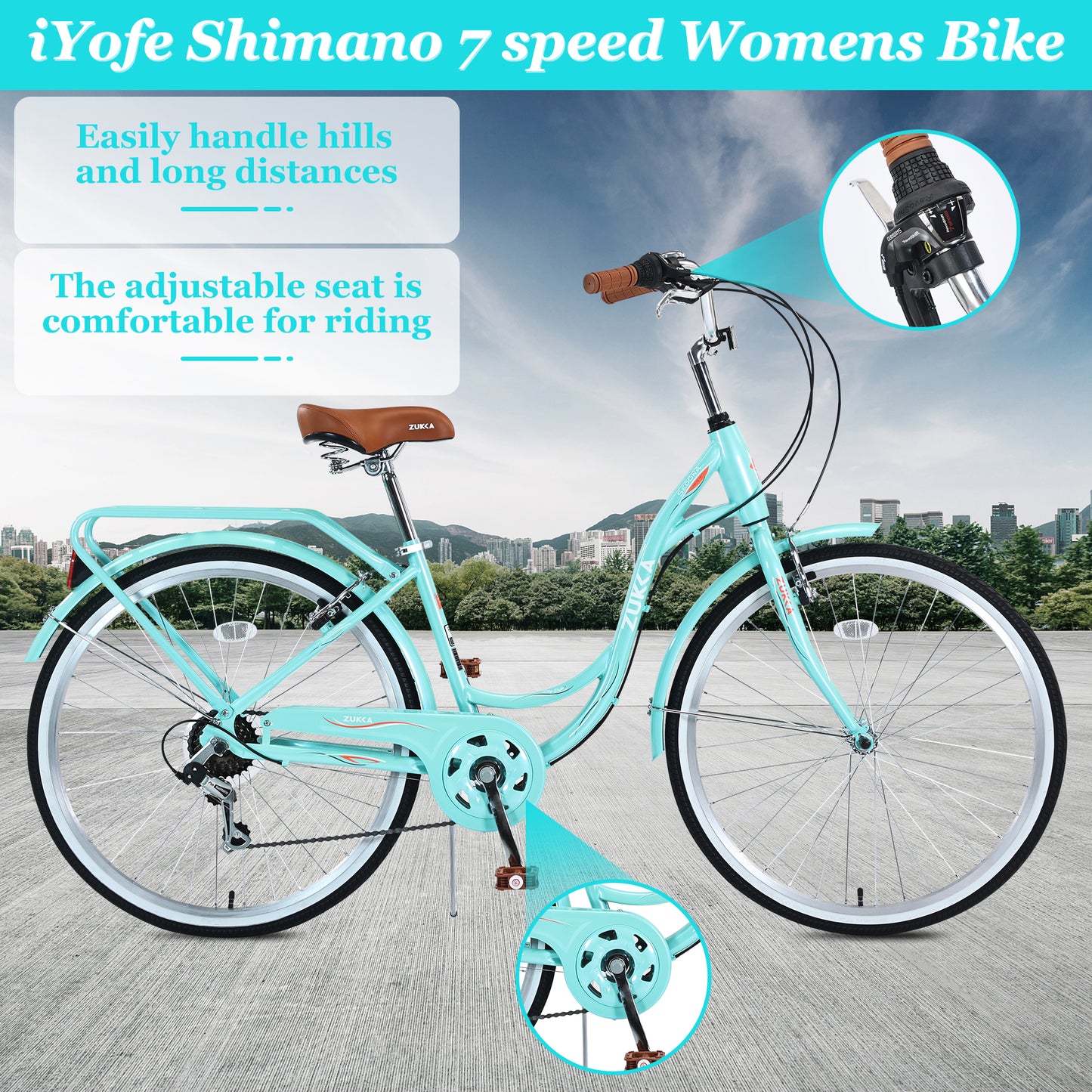 iYofe Shimano 7 speed Womens Bike 26 inch Beach Cruiser Bike for Women Commuter Bike City Bike, 85% Assembled