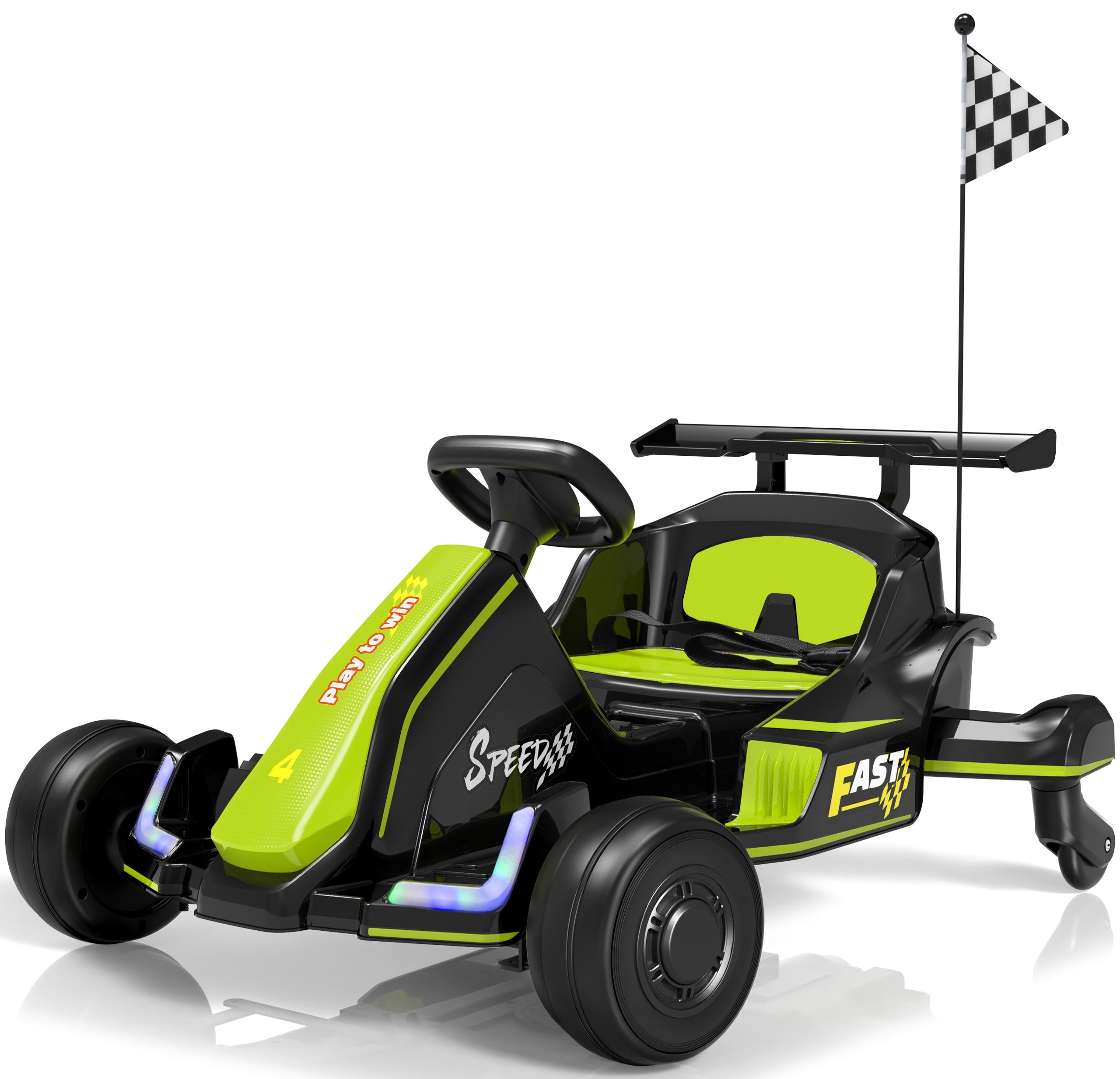 iYofe 12V Ride on Car for Kids, 360° Spin Drift Racing Go Kart with Powered PU Glowing Wheels, Water Spray Effect, Parent Remote Control, Electric Ride On Toys for Boys Girls Age 3-8