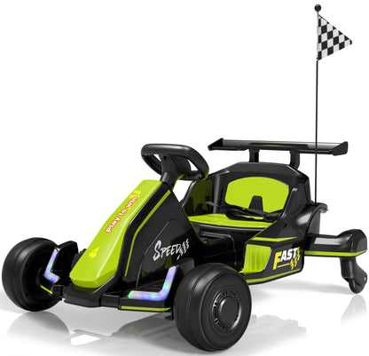 iYofe 12V Ride on Car for Kids, 360° Spin Drift Racing Go Kart with Powered PU Glowing Wheels, Water Spray Effect, Parent Remote Control, Electric Ride On Toys for Boys Girls Age 3-8