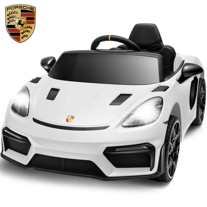 iYofe 12V Licensed Porsche Powered Ride On Car w/ Remote & Music, Ages 3+, White