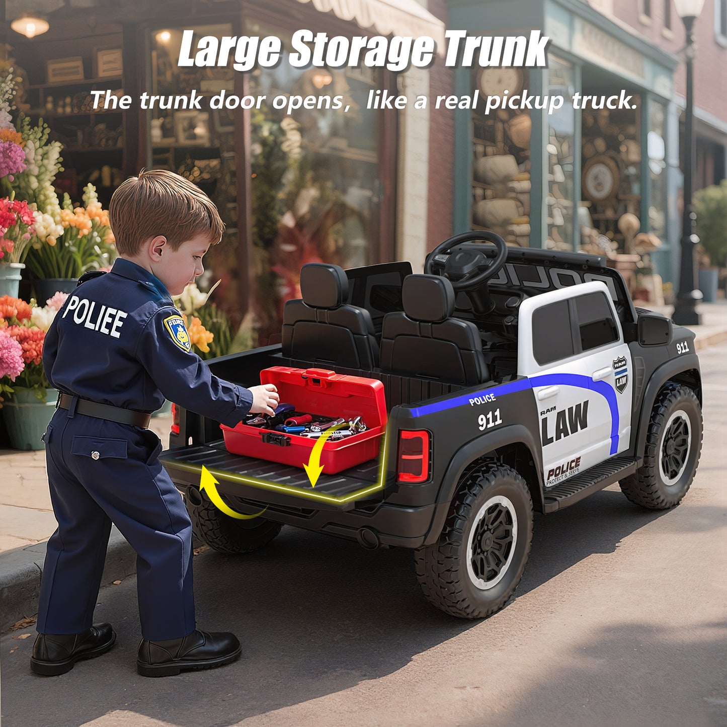 Ram Ride on Car Toys 2 Seater, 24V Ram 1500 Battery Powered Ride on Toy Truck with Remote Control, Electric Car for Kids Girls 3-8 w/ Bluetooth, Rear Storage Trunk, Safety Belt, 4 Wheelers