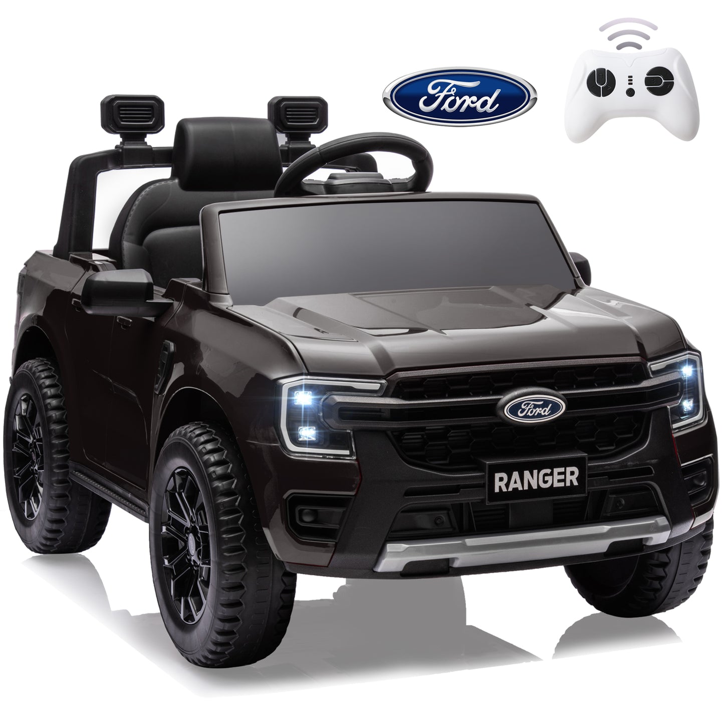 12V Powered Ride on Truck, Ford Ranger Ride on Toy Cars with Remote Control, Rear Wheels Suspension, Safety Belt, MP3 Player, Electric Ride on Cars for Kids Boys Girls 3-6 Ages, Black