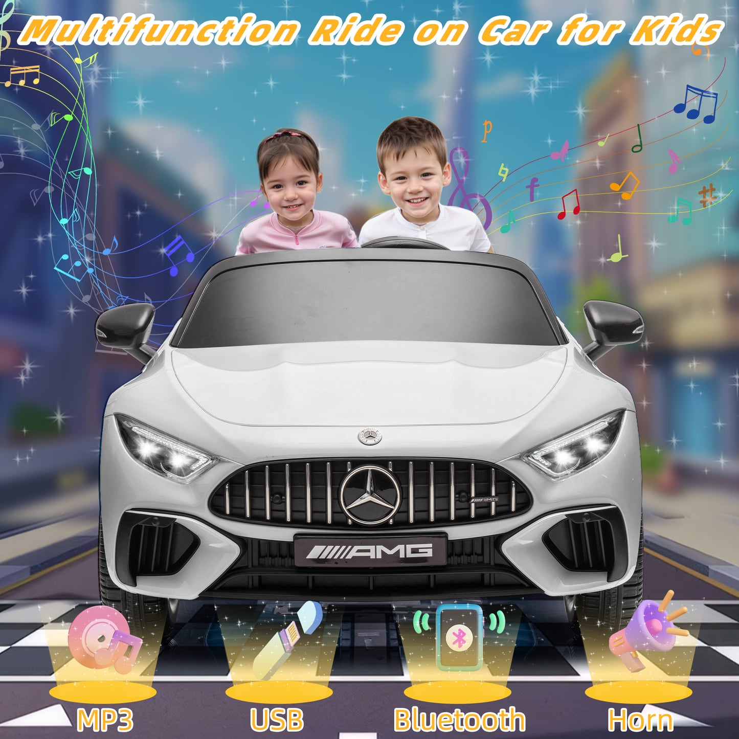 Mercedes 24V 2 Seats Ride on Car Toy with Remote Control Kids Electric Vehicle for Boys and Girls Ride on Truck for 3-6 Years Old, Bluetooth