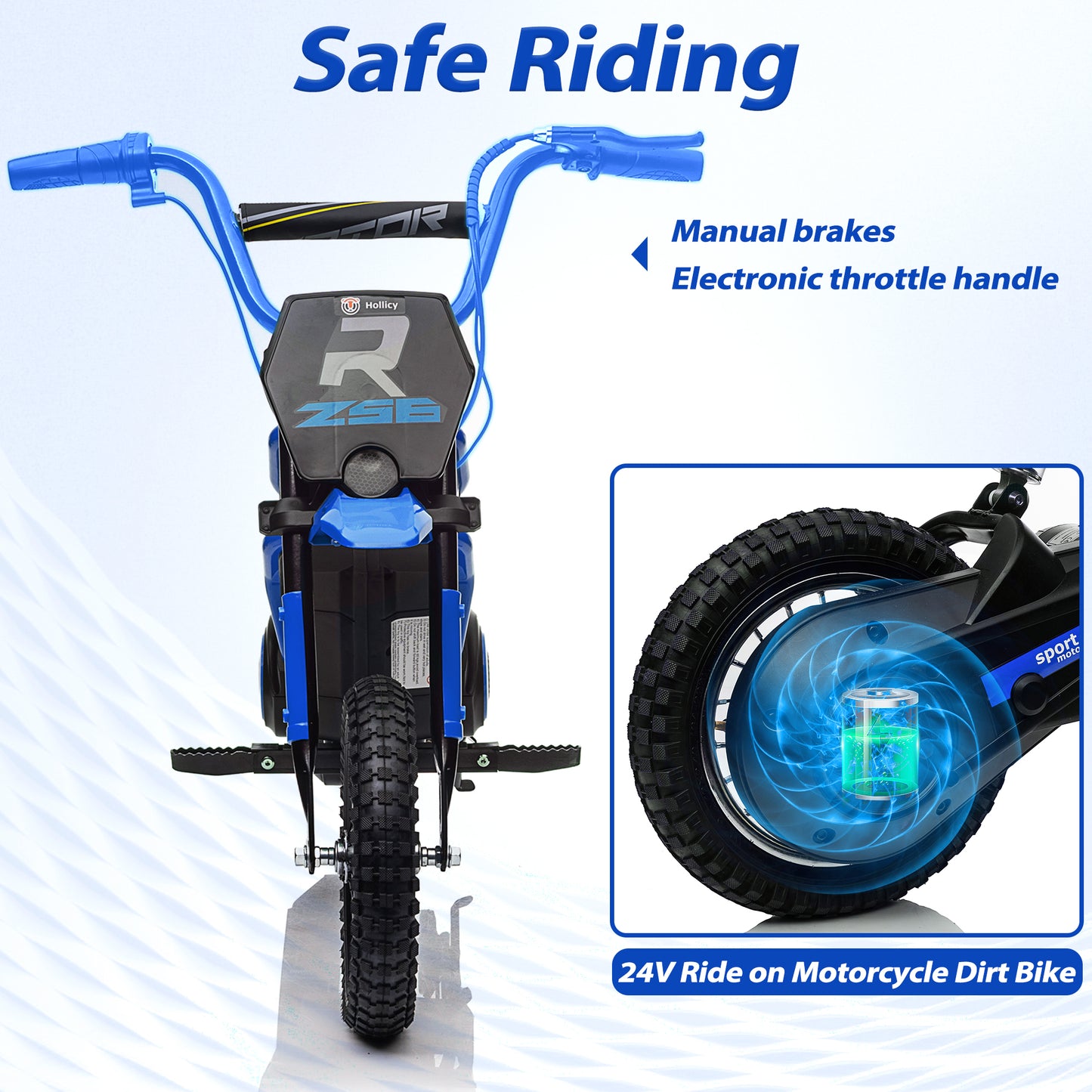 iYofe 24V Ride on Motorcycle Dirt Bike Powered Electric Dirt Bike for Kids, Ride on Toy for Boys and Girls, Dual Suspension, Music Player, LED Light