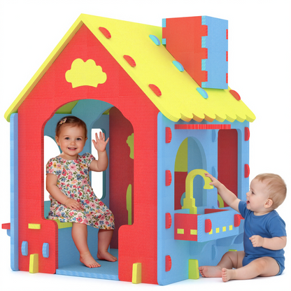 iYofe Playhouse for Kids Toddlers, Indoor & Outdoor PlayHouse, EVA Play Houses with Pretend Kitchen/Food/Cookware Set/Chair, Girls Boys Pretend Play Toy Gift, Screwless Easy Assembly