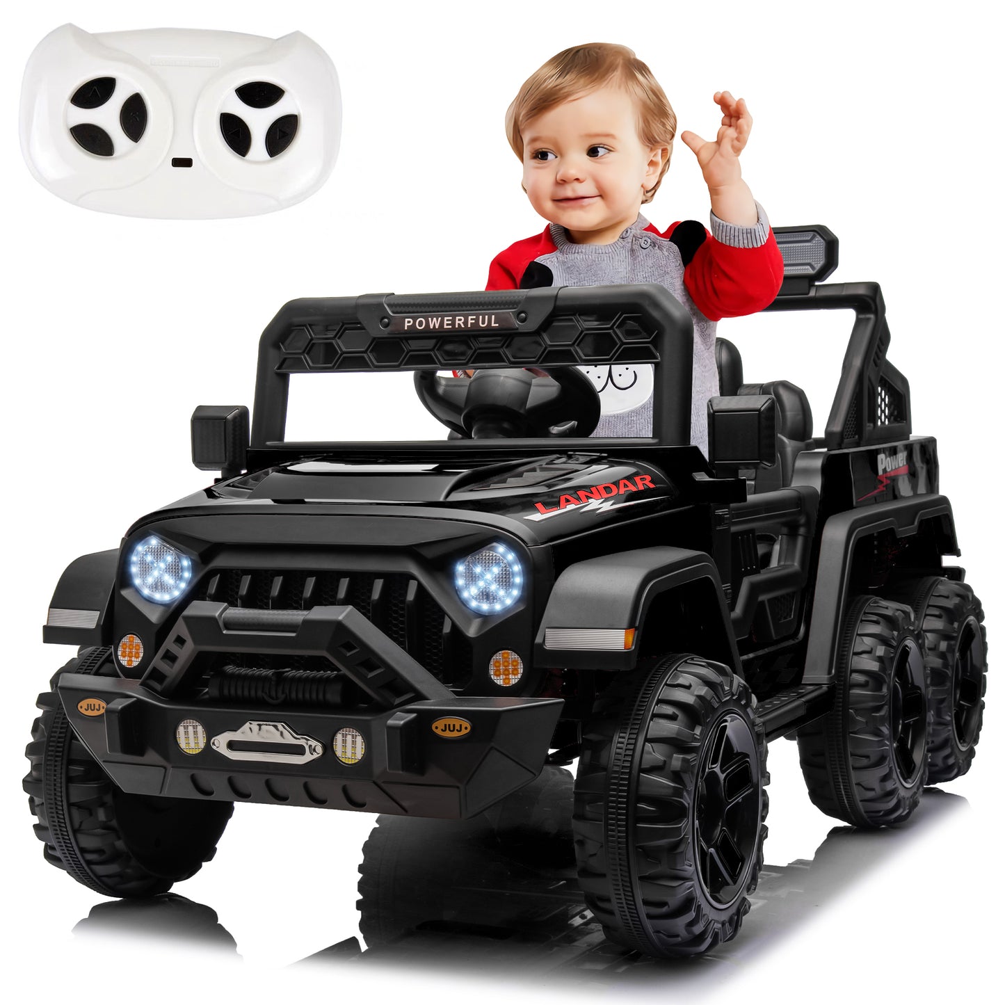 24V 4WD Kids Ride on Truck with Remote Control Ride on Toy for Boys and Girls Powerful Electric Vehicles Ride on Car for Kids 3-8 Years Old, Rear Storage Box, Bluetooth