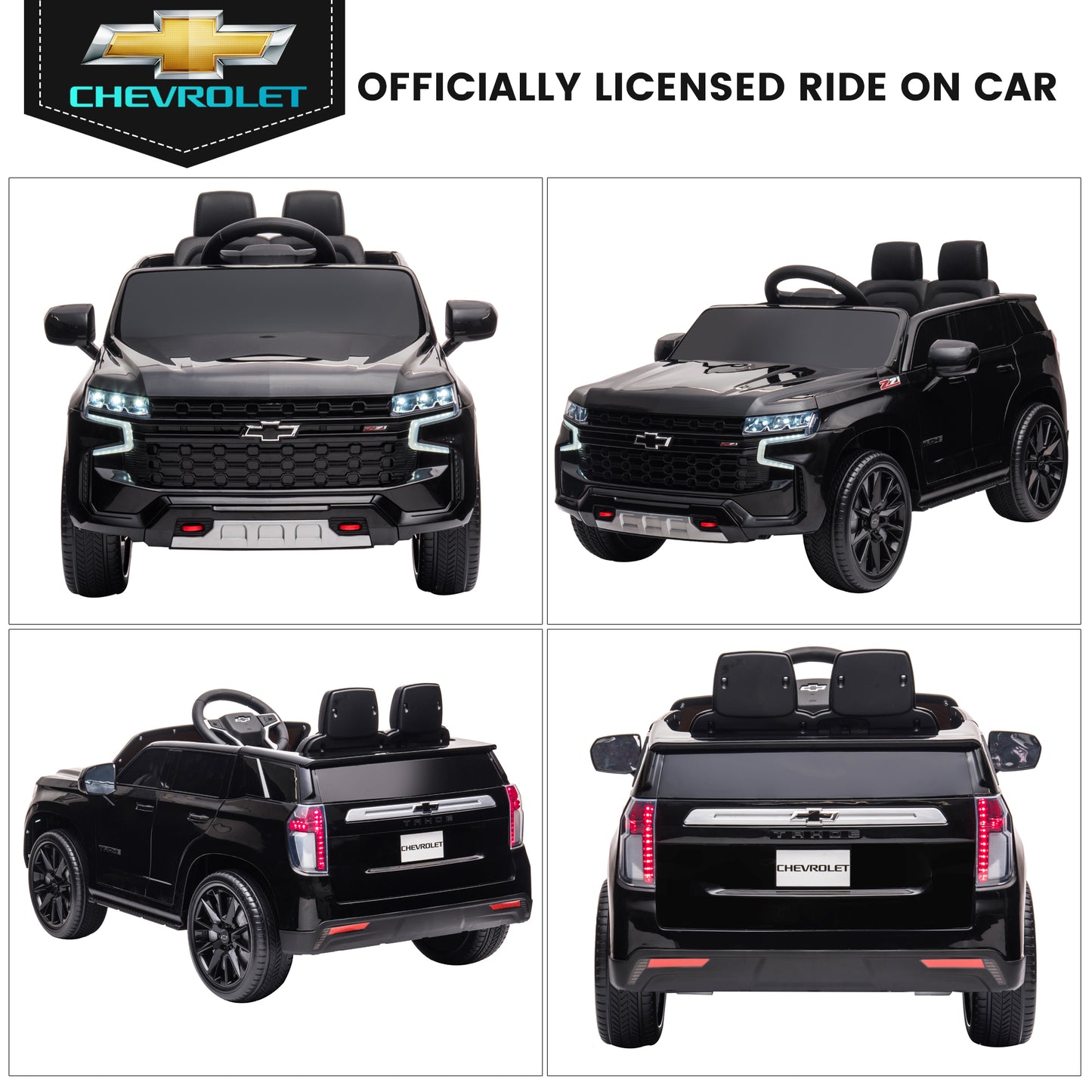 Chevrolet Tahoe Kids Ride on Car, 12V Powered Ride on Toy with Remote Control, 4 Wheels Suspension, Safety Belt, MP3 Player, LED Lights, Electric Vehicles for 3-5 Years Boys Girls