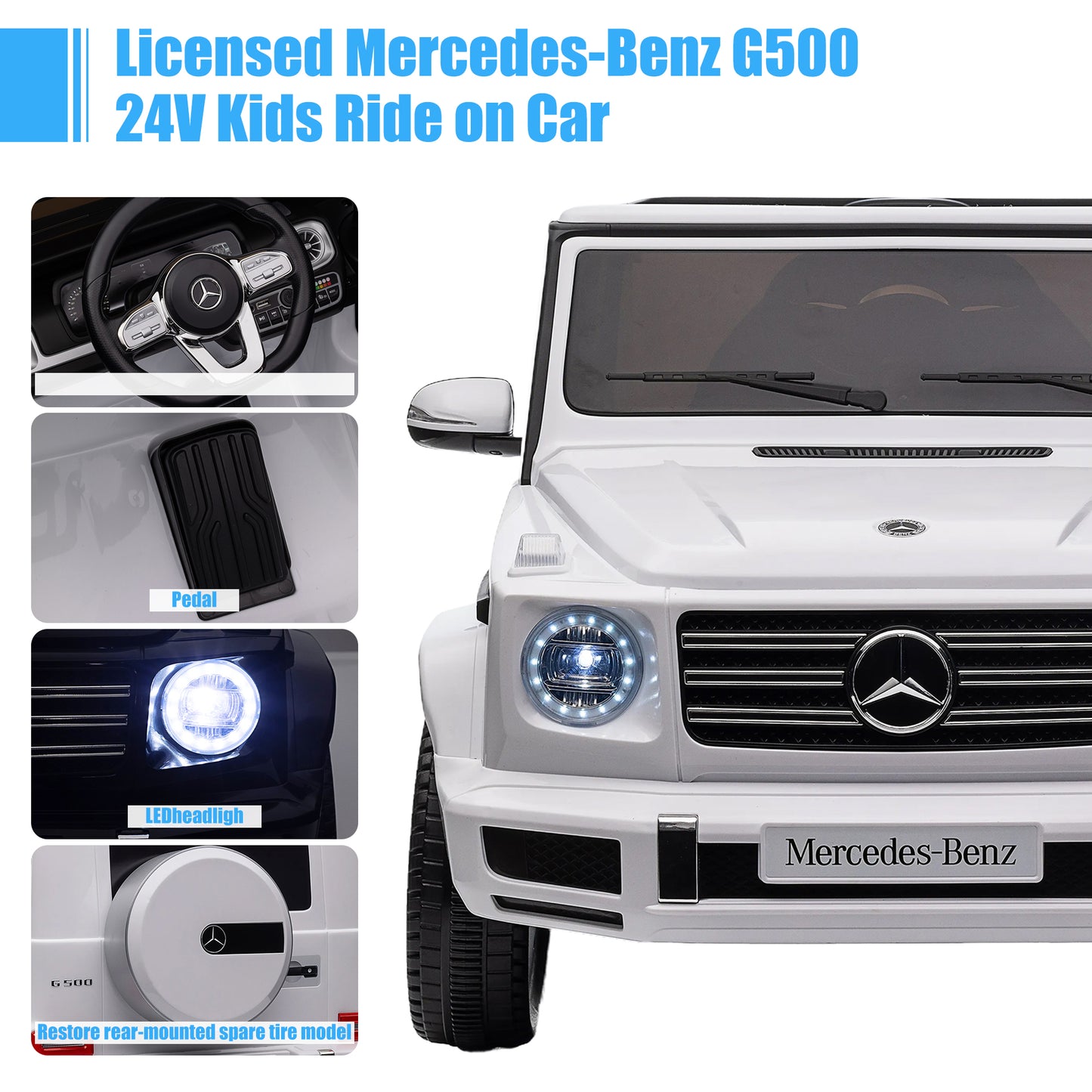 Mercedes Benz Kids Car 24V Ride on Car for Kids with 2.4G Remote Control Electric Car Toy for 3-6 Years Old, Three Speed Adjustable, USB, MP3, Bluetooth, LED Light, Three-point Safety Belt