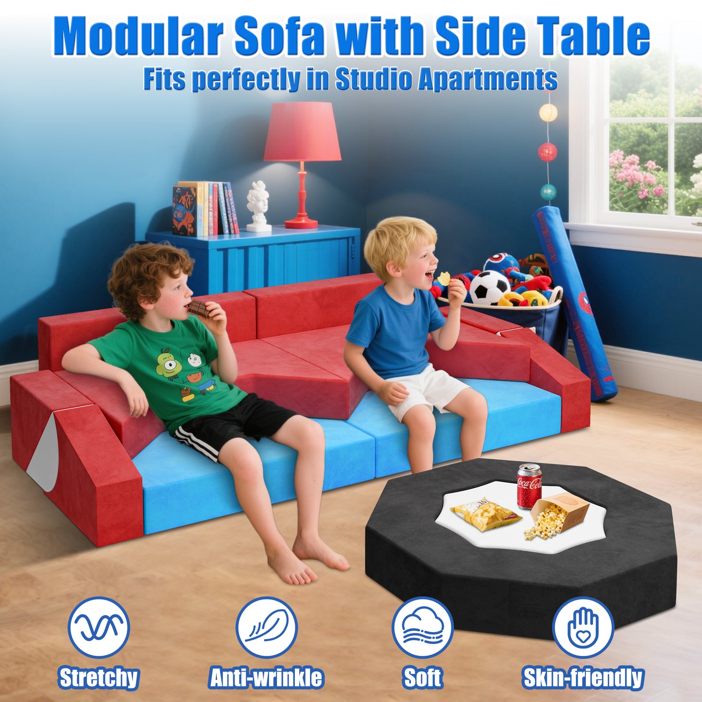 Modular Kids Play Couch Set for Toddlers Playroom, 12PCS Large Foldable Soft Kids Sofa, 3 in 1 Foam Convertible Couch Fort Building Floor Bed for Girls 3-5, Washable Velvet, Purple