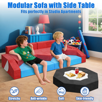 Modular Kids Play Couch Set for Toddlers Playroom, 12PCS Large Foldable Soft Kids Sofa, 3 in 1 Foam Convertible Couch Fort Building Floor Bed for Girls 3-5, Washable Velvet, Purple