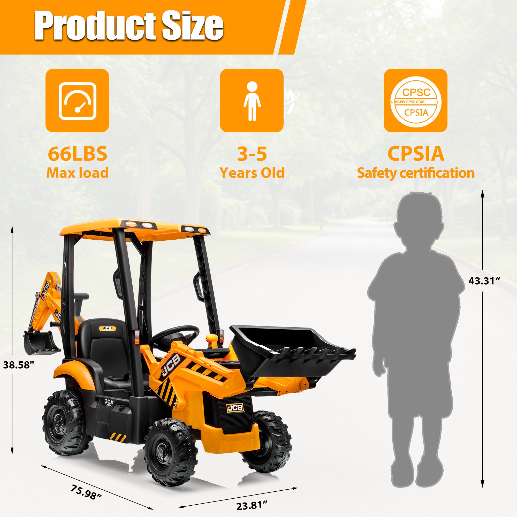iYofe 12V Kids Ride on Excavator Digger Toy Cars, JCB Battery Powered Electric Tractor with Remote Control, Ride on Construction Truck w/ Shovel, Loader and Digger for 3-5 Boys Girls