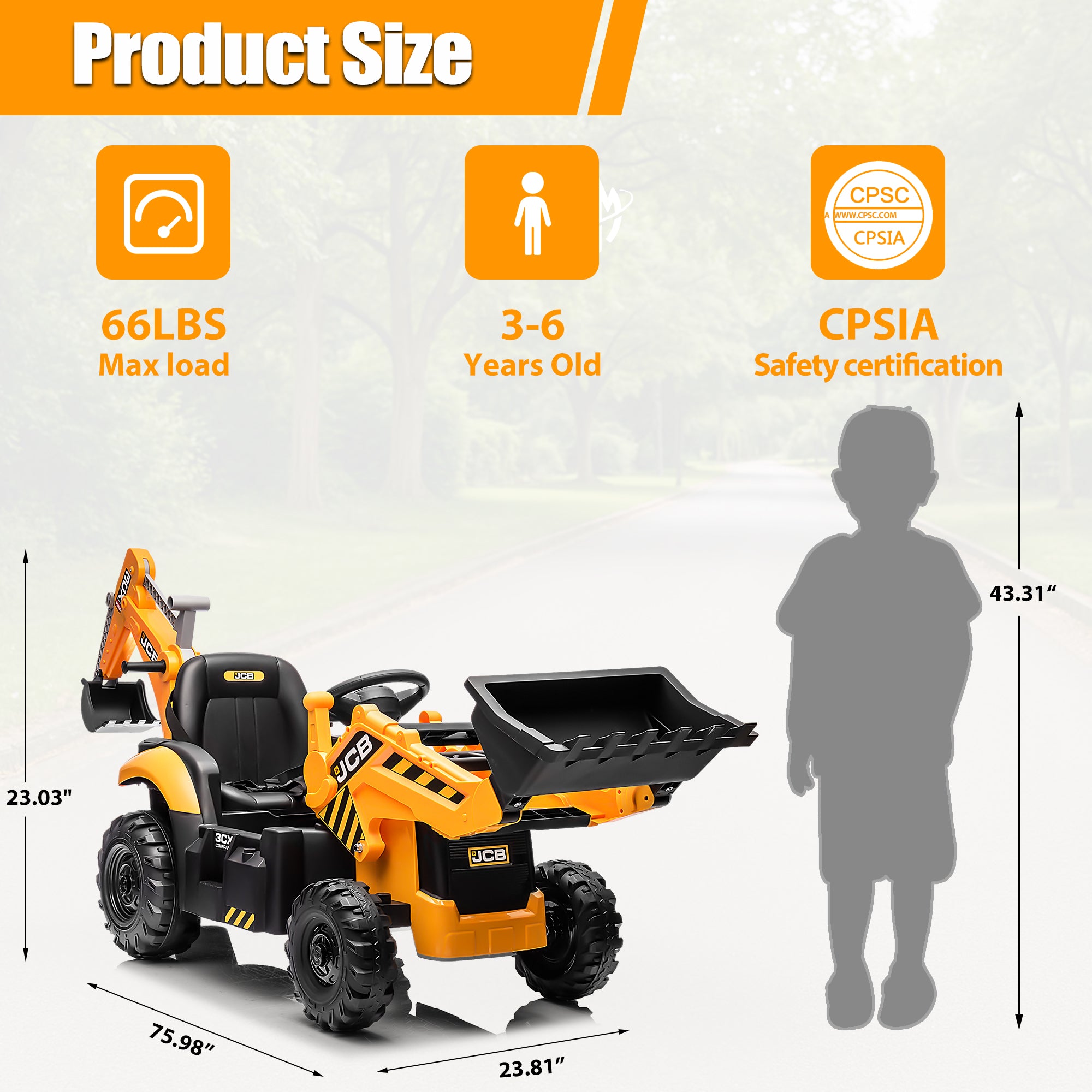 iYofe 24V Kids Ride on Excavator Toy Cars, JCB Powered Ride on Backhoe Construction Toy with Bluetooth, Electric Tractor Car with Remote Control, Digger and Loader for 3-6 Boys Girls