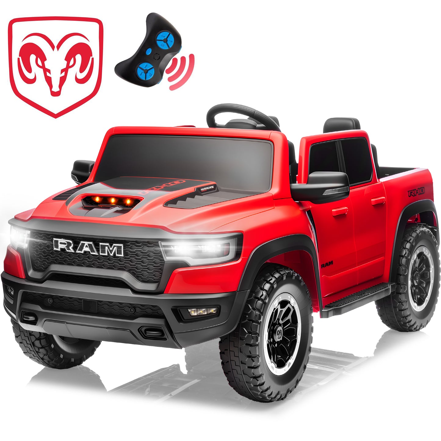 Ram Ride on Car Toys 2 Seater, 24V Ram 1500 Battery Powered Ride on Toy Truck with Remote Control, Electric Car for Kids Girls 3-8 w/ Bluetooth, Rear Storage Trunk, Safety Belt, 4 Wheelers