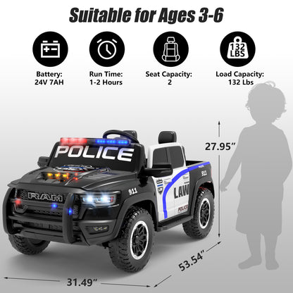 iYofe Ram 24V Ride on Car 2 Seater, Ram 1500 RHO Battery Powered Electric Car Truck with 4 Wheels, Ride on Toy with Remote Control for Big Kids Toddlers 3-8 Boys Girls, Bluetooth & Trunk