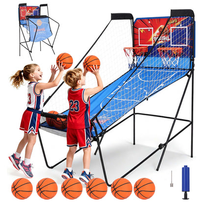 iYofe Basketball Arcade Game Indoor, Arcade Basketball Hoop 8 Game Modes, Electronic Basketball Shooting Machine, Foldable Frame, 6 Balls, Air Pump, Led Scoreboard, for Youth and Adults