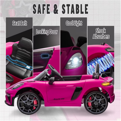 iYofe 12V Licensed Porsche Powered Ride On Car w/ Remote & Music, Ages 3+,Pink