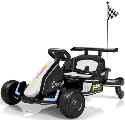 iYofe 12V Ride on Car for Kids, 360° Spin Drift Racing Go Kart with Powered PU Glowing Wheels, Water Spray Effect, Parent Remote Control, Electric Ride On Toys for Boys Girls Age 3-8