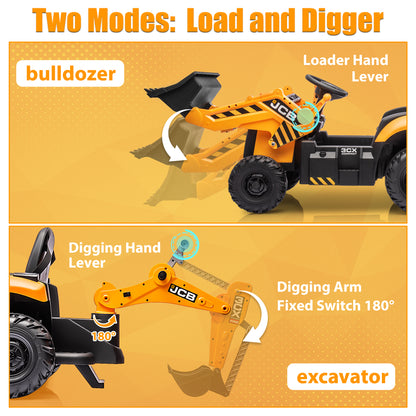 iYofe 12V Kids Ride on Excavator Digger Toy Cars, JCB Battery Powered Electric Tractor with Remote Control, Ride on Construction Truck w/ Shovel, Loader and Digger for 3-5 Boys Girls