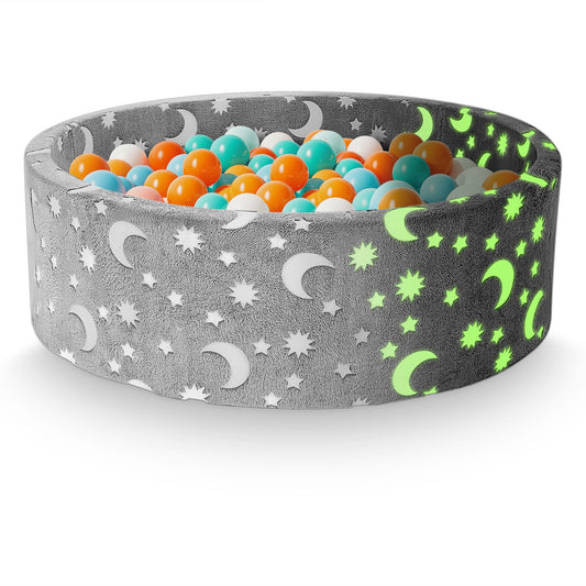 Large Ball Pits for Toddlers, Star Glow in The Dark Round Foam Ball Pool 47.2"x 13.8" Ideal Gift for Babies Indoor and Outdoor Games, Balls not Included (Grey)