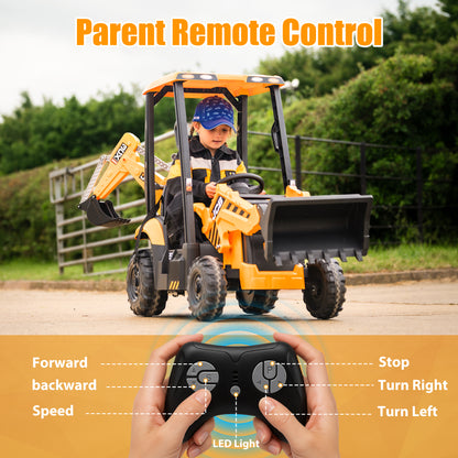 iYofe 12V Kids Ride on Excavator Digger Toy Cars, JCB Battery Powered Electric Tractor with Remote Control, Ride on Construction Truck w/ Shovel, Loader and Digger for 3-5 Boys Girls