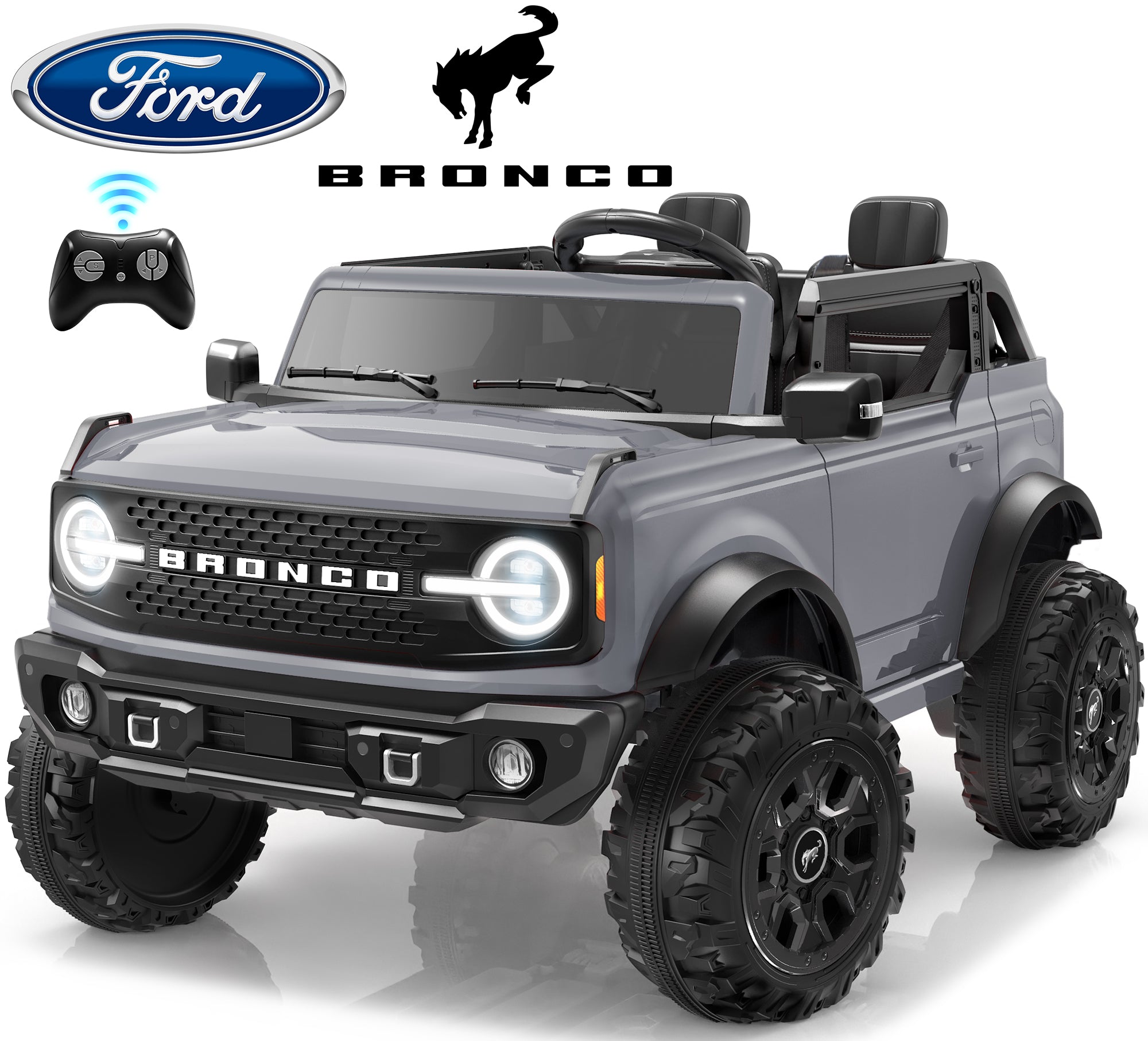 iYofe 24V Ride On Toys for Big Kids 2 Seat, Ford Bronco Base Powered Ride On Cars w/Remote Control, 4 Wheel Spring Suspension, Lights, Bluetooth, Kids Electric Car for Boys Girls Age 3-8, Pink