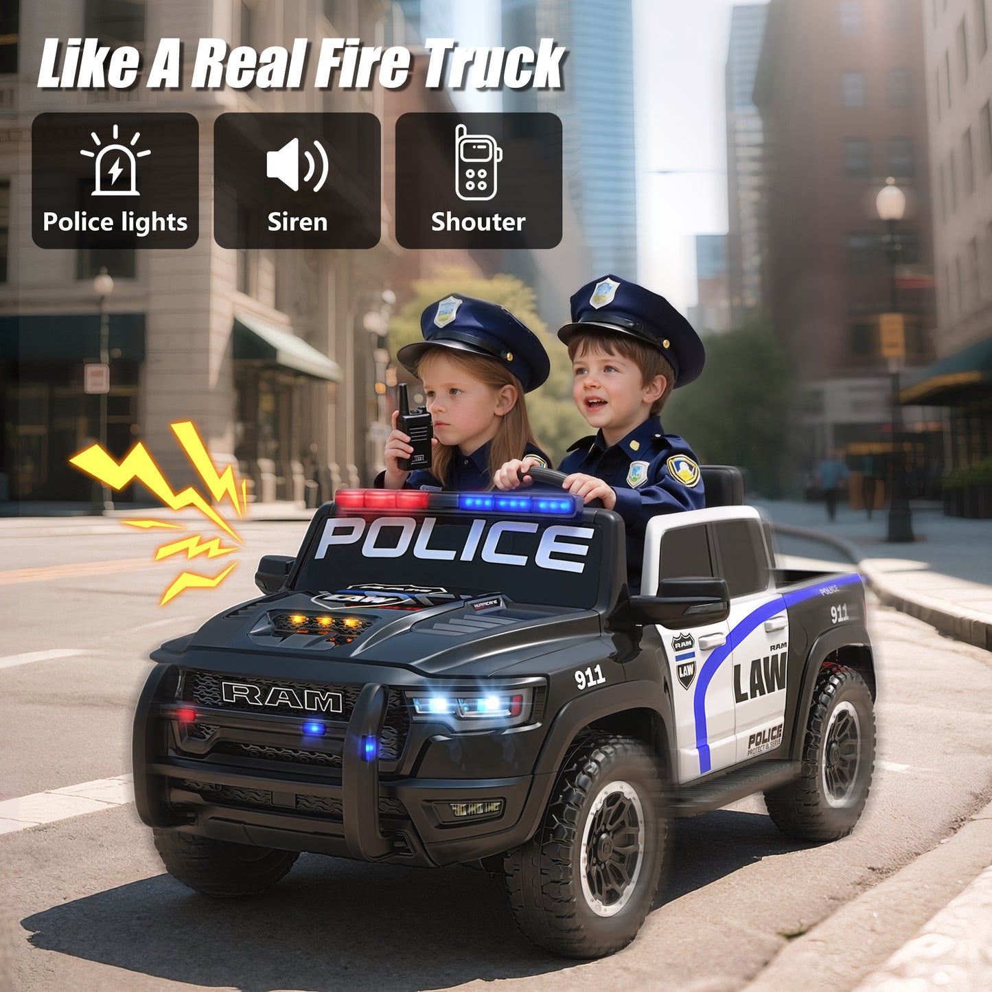 Ram Ride on Car Toys 2 Seater, 24V Ram 1500 Battery Powered Ride on Toy Truck with Remote Control, Electric Car for Kids Girls 3-8 w/ Bluetooth, Rear Storage Trunk, Safety Belt, 4 Wheelers
