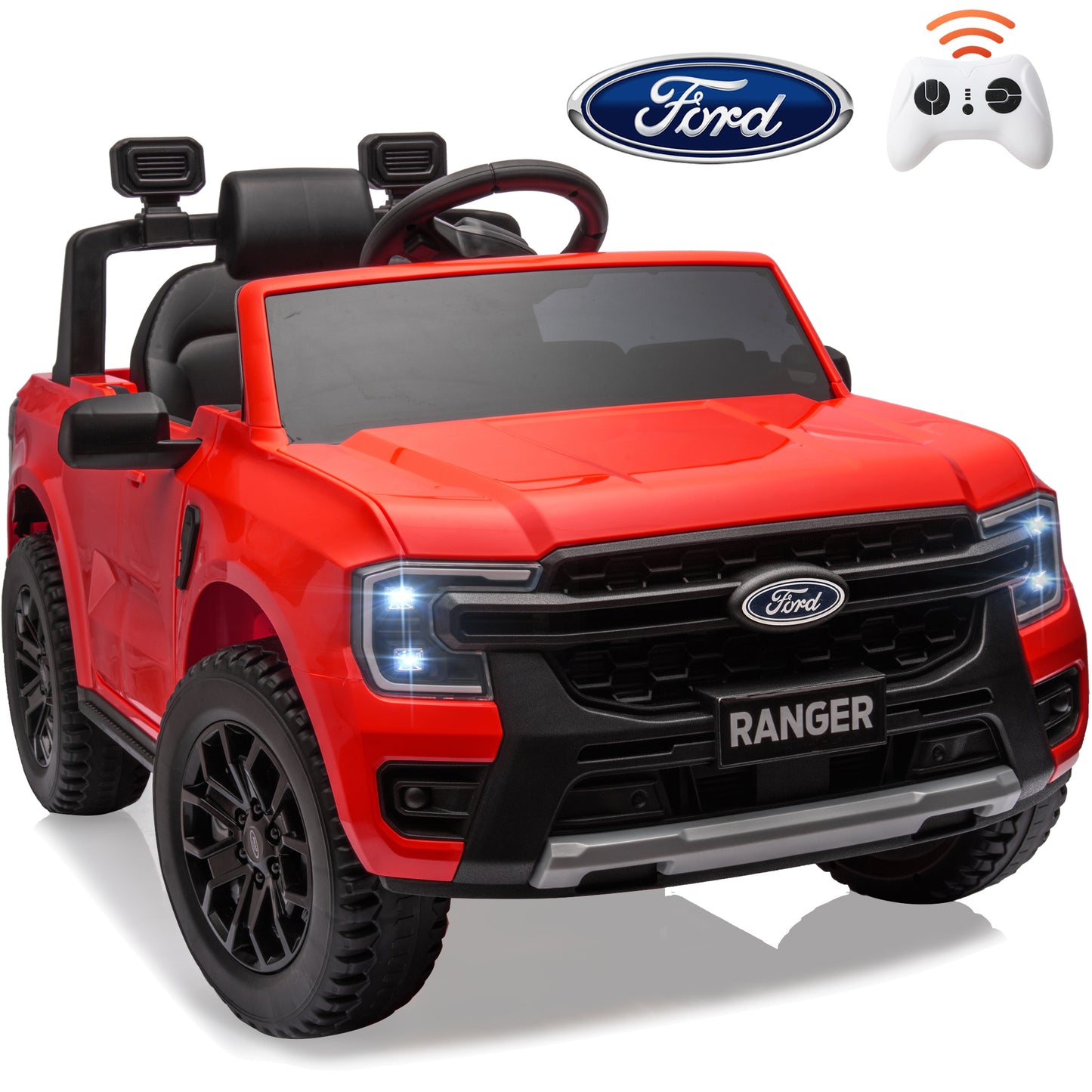 12V Powered Ride on Truck, Ford Ranger Ride on Toy Cars with Remote Control, Rear Wheels Suspension, Safety Belt, MP3 Player, Electric Ride on Cars for Kids Boys Girls 3-6 Ages, Black