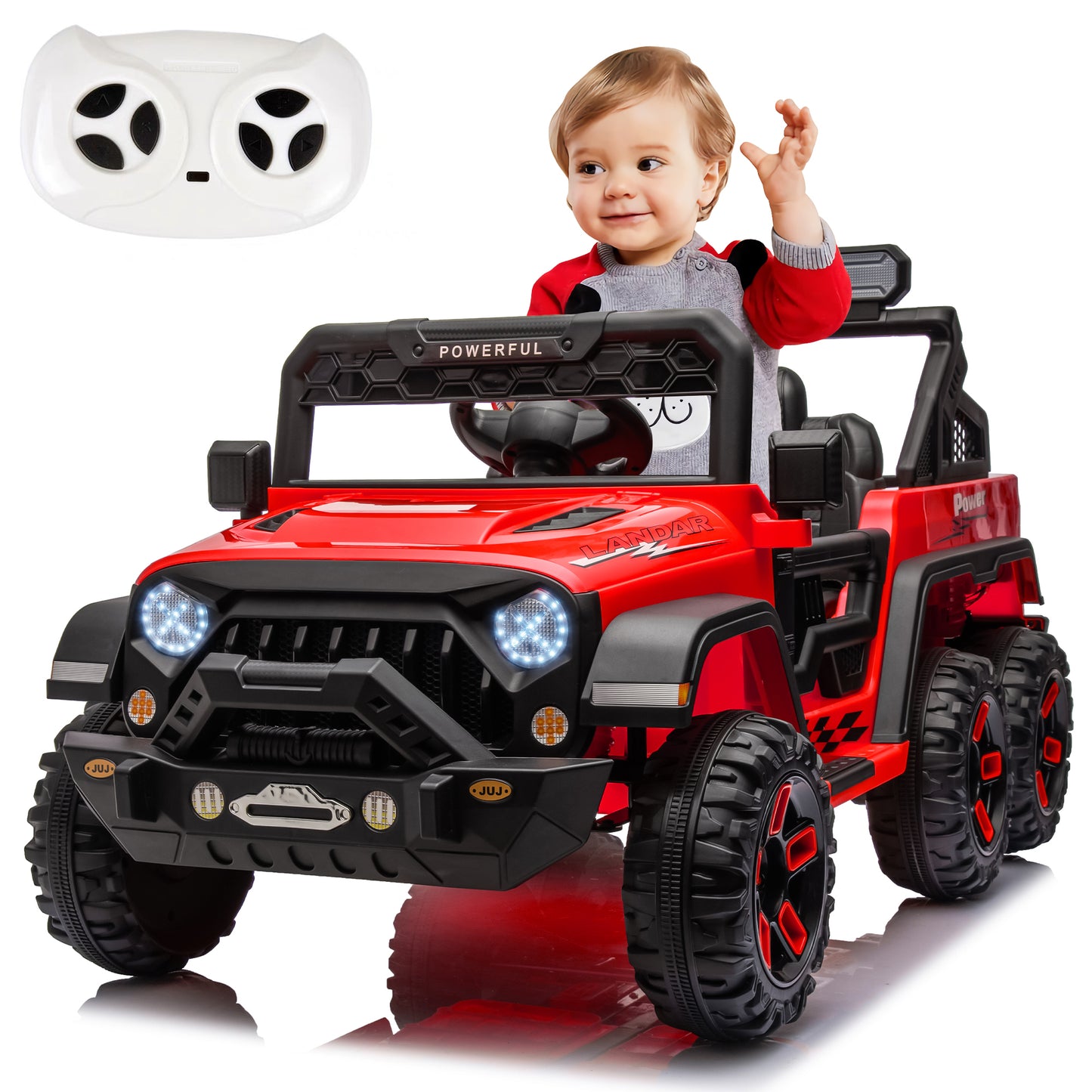 24V 4WD Kids Ride on Truck with Remote Control Ride on Toy for Boys and Girls Powerful Electric Vehicles Ride on Car for Kids 3-8 Years Old, Rear Storage Box, Bluetooth