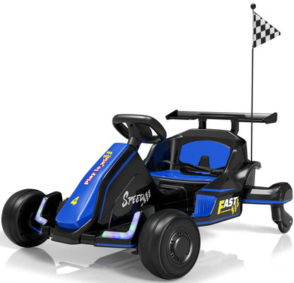 iYofe 12V Ride on Car for Kids, 360° Spin Drift Racing Go Kart with Powered PU Glowing Wheels, Water Spray Effect, Parent Remote Control, Electric Ride On Toys for Boys Girls Age 3-8
