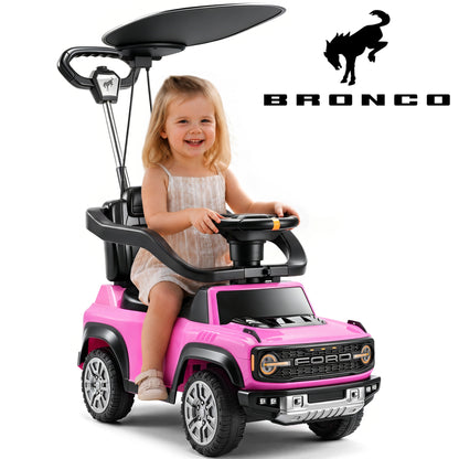iYofe Ford Bronco 3-in-1 Toddler Push Car for Ages 1-3, Ride On Toy with Adjustable Parent Handle, Canopy, Safety Guardrail, Horn & Silent Wheels, Push Car for Toddlers