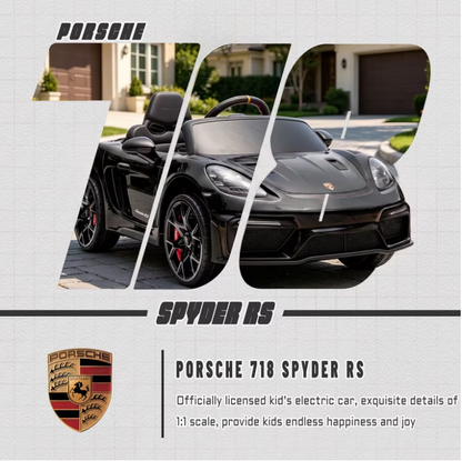 iYofe 12V Licensed Porsche Powered Ride On Car w/ Remote & Music, Ages 3+, Black