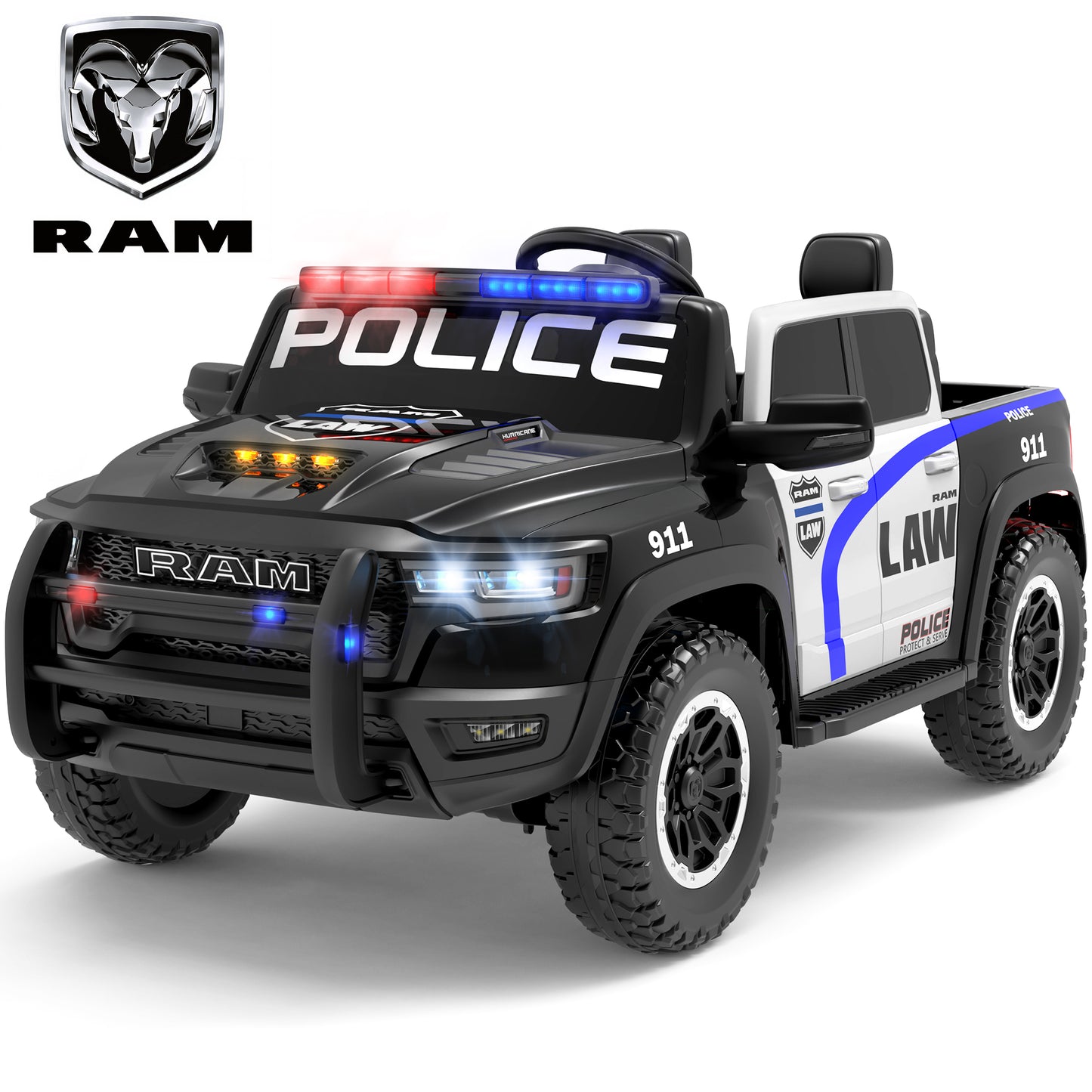 Ram Ride on Car Toys 2 Seater, 24V Ram 1500 Battery Powered Ride on Toy Truck with Remote Control, Electric Car for Kids Girls 3-8 w/ Bluetooth, Rear Storage Trunk, Safety Belt, 4 Wheelers