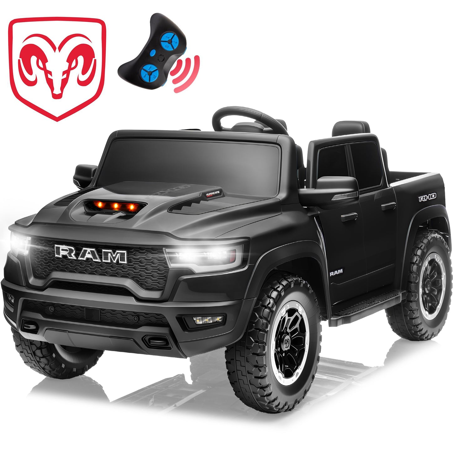 Ram Ride on Car Toys 2 Seater, 24V Ram 1500 Battery Powered Ride on Toy Truck with Remote Control, Electric Car for Kids Girls 3-8 w/ Bluetooth, Rear Storage Trunk, Safety Belt, 4 Wheelers