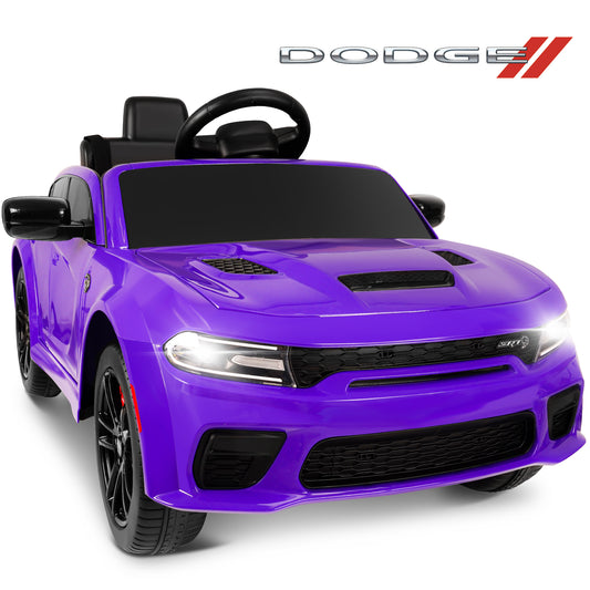 Dodge Electric Ride on Cars for Kids, 12V Licensed Dodge Charger SRT Powered Ride On Toys Cars with Parent Remote Control, Electric Car for Girls 3-5 w/Music Player/LED Headlights/Safety Belt, Purple