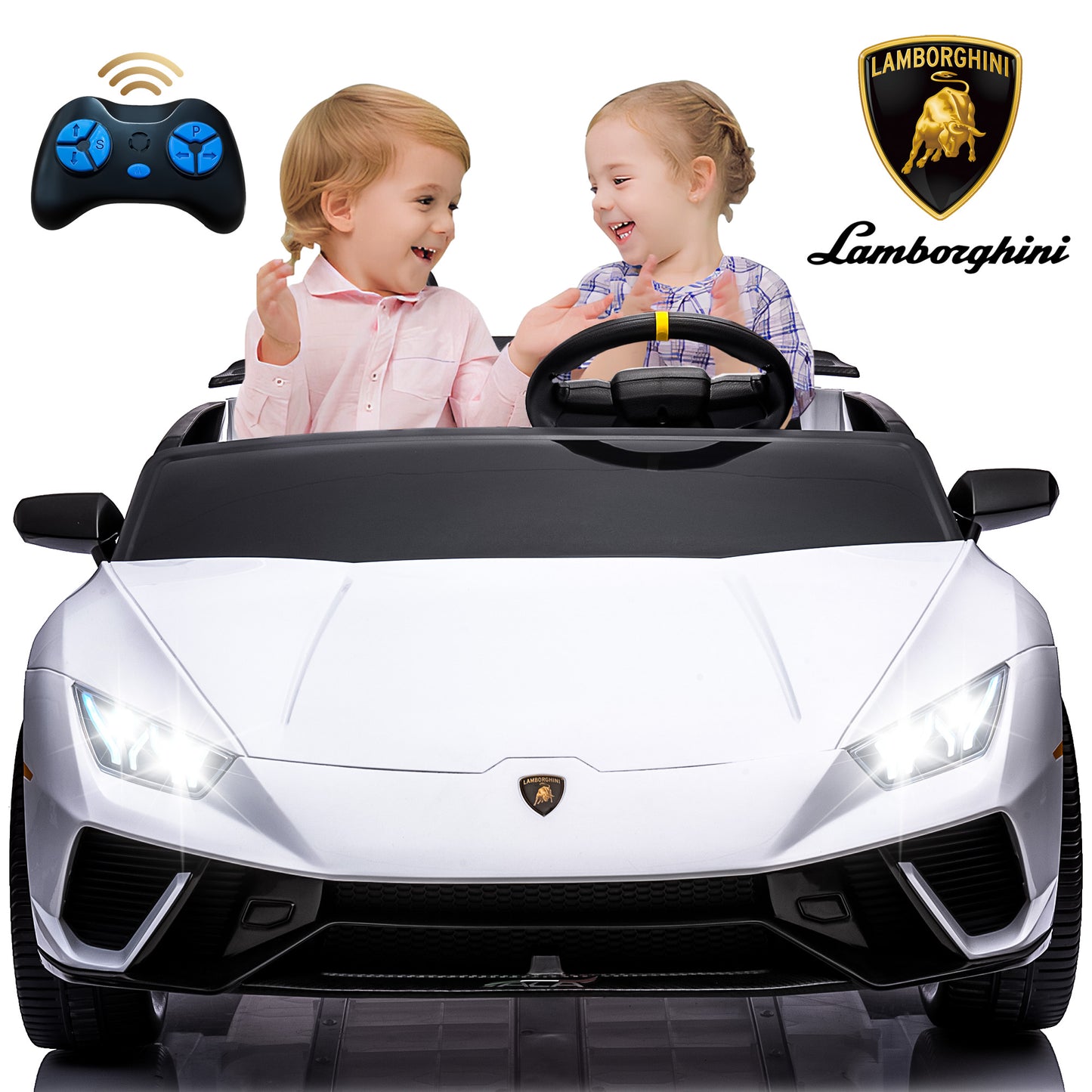 24V Lamborghini 2 Seater Ride on Car for Girls and Boys, Kids Ride on Toy with Remote Control, Electric Car for 3-8 Years Old, Bluetooth