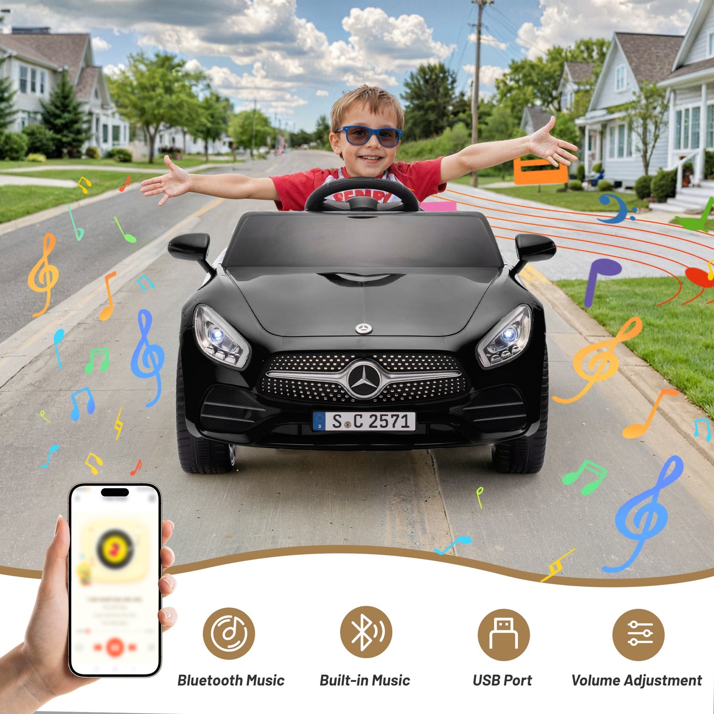 12V Ride on Toy for Kids, Licensed Mercedes-Benz CLS 350 Powered Ride on Car with Remote Control, Kids Electric Cars for Boys Girls 2-5 with Bluetooth, Music, LED Lights, 3 Speeds, 4 Wheelers, Black