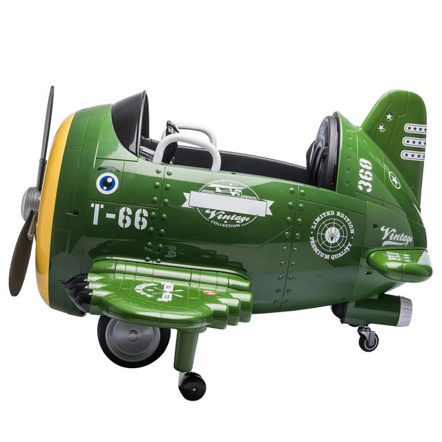 12V Ride on Cars for Kids, Battery Powered Plane Ride on Toy Cars with Remote Control, 360 Degree Rotating by 2 Joysticks, Wind-Driven Propeller, USB, FM, Electric Plane Toy for Boys Girls, Green