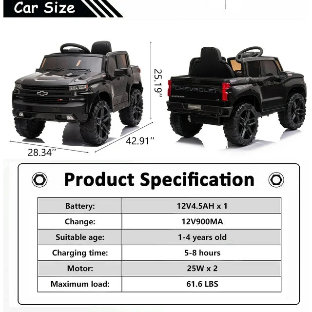 Ride on Cars for Kids, Chevrolet 12V Ride on Toy with Remote Control for Boys Girls Gift, Black, X476