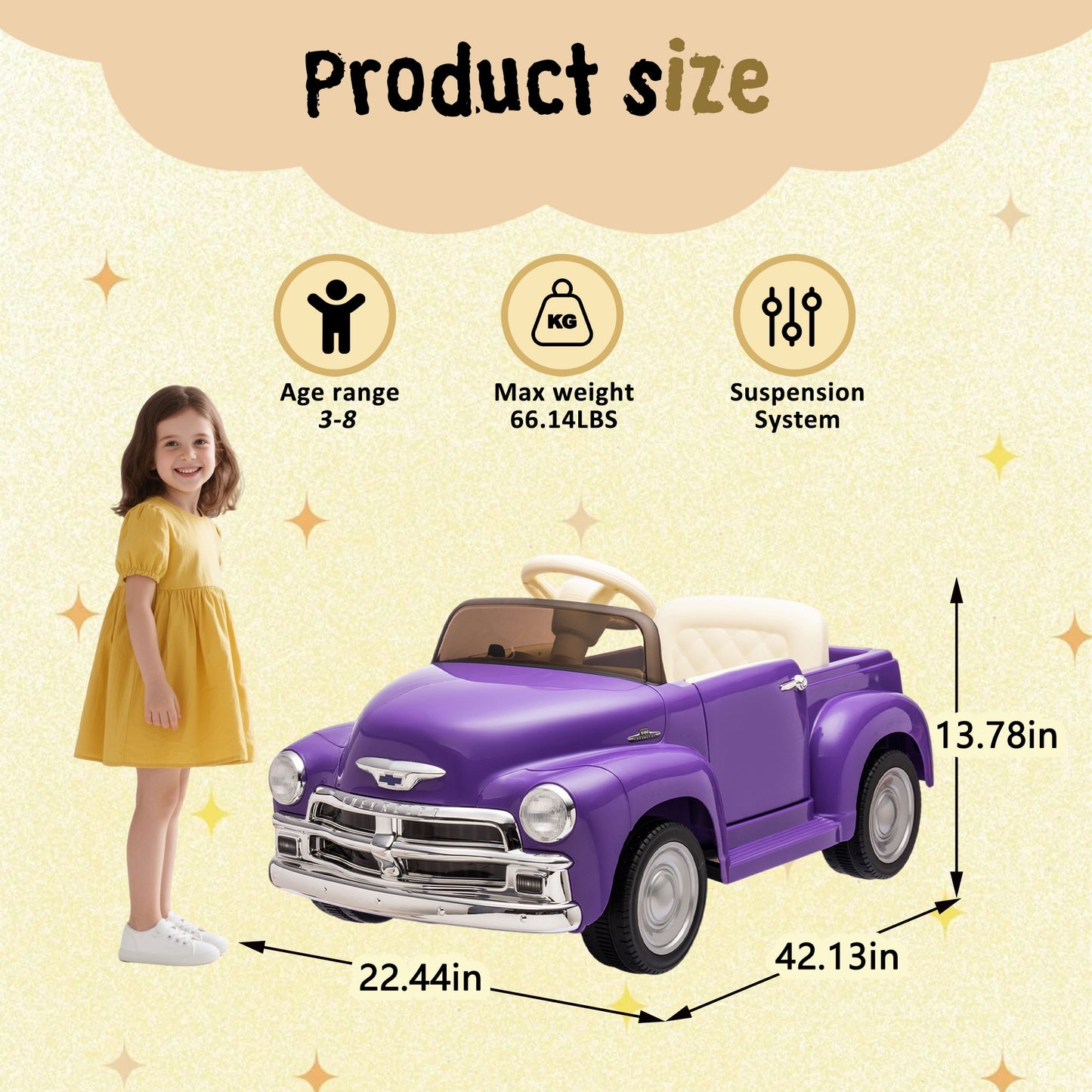 12V Ride on Toys, Licensed Chevrolet 3100 Powered Ride on Cars with Remote Control, Bluetooth, Music, USB Ports, LED Lights, 4 Wheels Suspension, Electric Car for Kids Boys Girls Ages 3-6, Purple