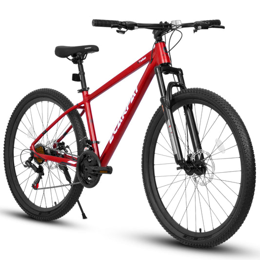 27.5 inch Bikes for Adults, 21 Speed Mountain Bike w/Disc Brakes, Commuter Bike, Trail Bike, City Bike for Men Women, Aluminium Frame, Suit for 5'4"-6'2", 85% assembled