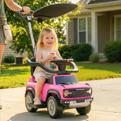 iYofe 3 In 1 Push Cars for Kids, Licensed Ford Bronco Ride On Toys w/Adjustable Handle, Canopy, Armrest Guardrail, Horn, Silent Wheels, Boys Girls Ride On Car for Toddlers Ages 18-36 Month