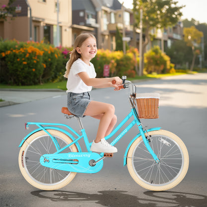 iYofe Girls Bike 20inch with Basket and Backseat, Kids Bicycle for 7-10 Years Old, Single Speed