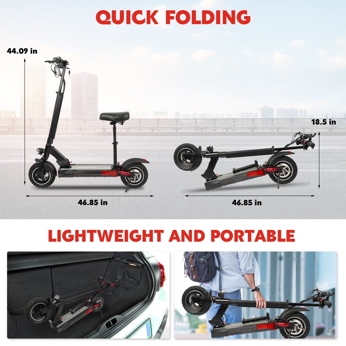 iYofe 10" Electric Scooter with Seat for Adult, 500W Battery Powered Commuting E-Scooter, Up to 28MPH / 37Miles, Foldable & Adjustable, LED Display