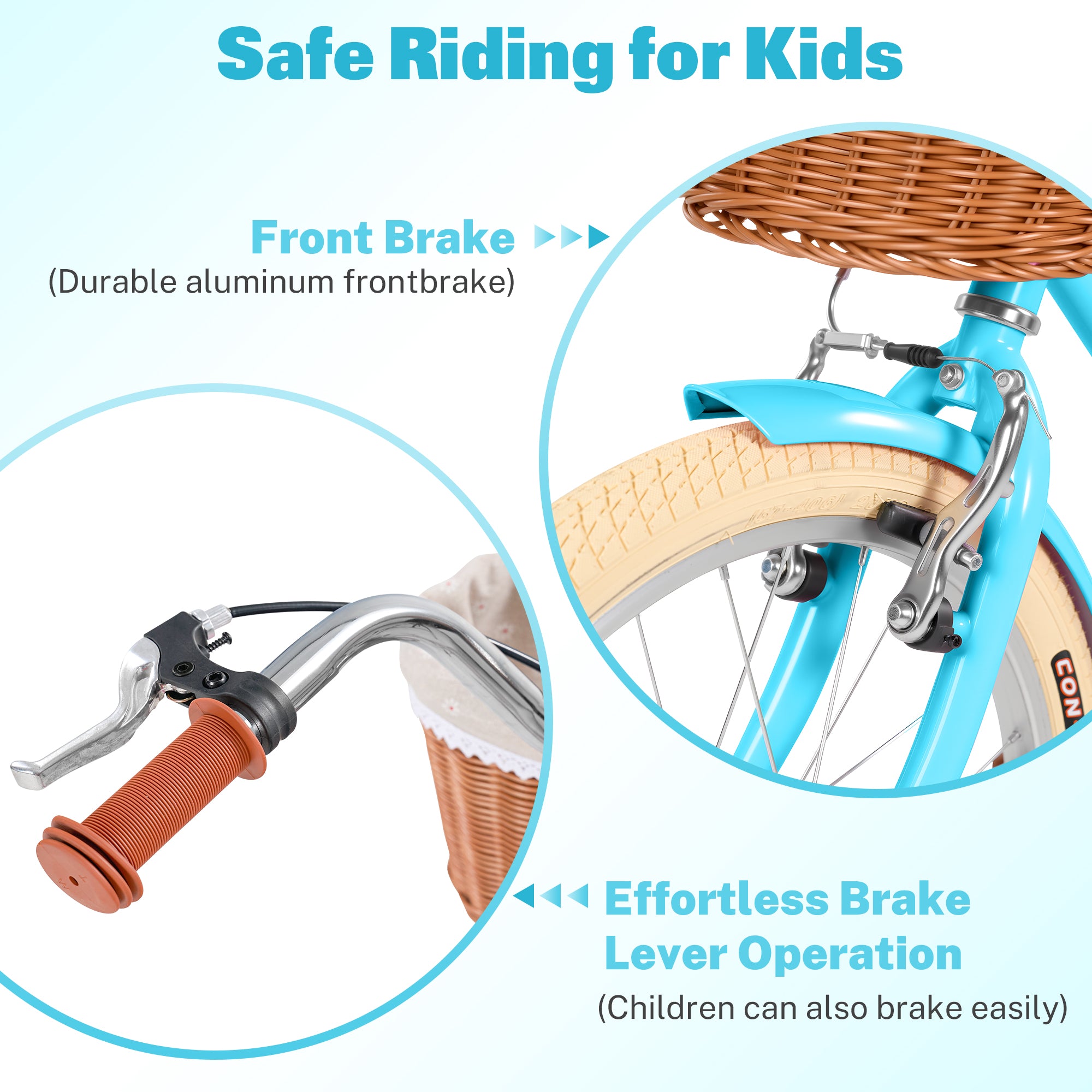 iYofe Girls Bike 20inch with Basket and Backseat, Kids Bicycle for 7-10 Years Old, Single Speed