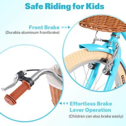 iYofe Girls Bike 20inch with Basket and Backseat, Kids Bicycle for 7-10 Years Old, Single Speed