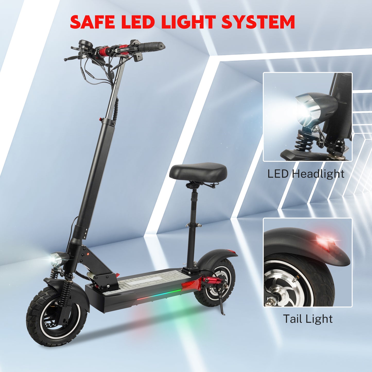 iYofe 10" Electric Scooter with Seat for Adult, 500W Battery Powered Commuting E-Scooter, Up to 28MPH / 37Miles, Foldable & Adjustable, LED Display