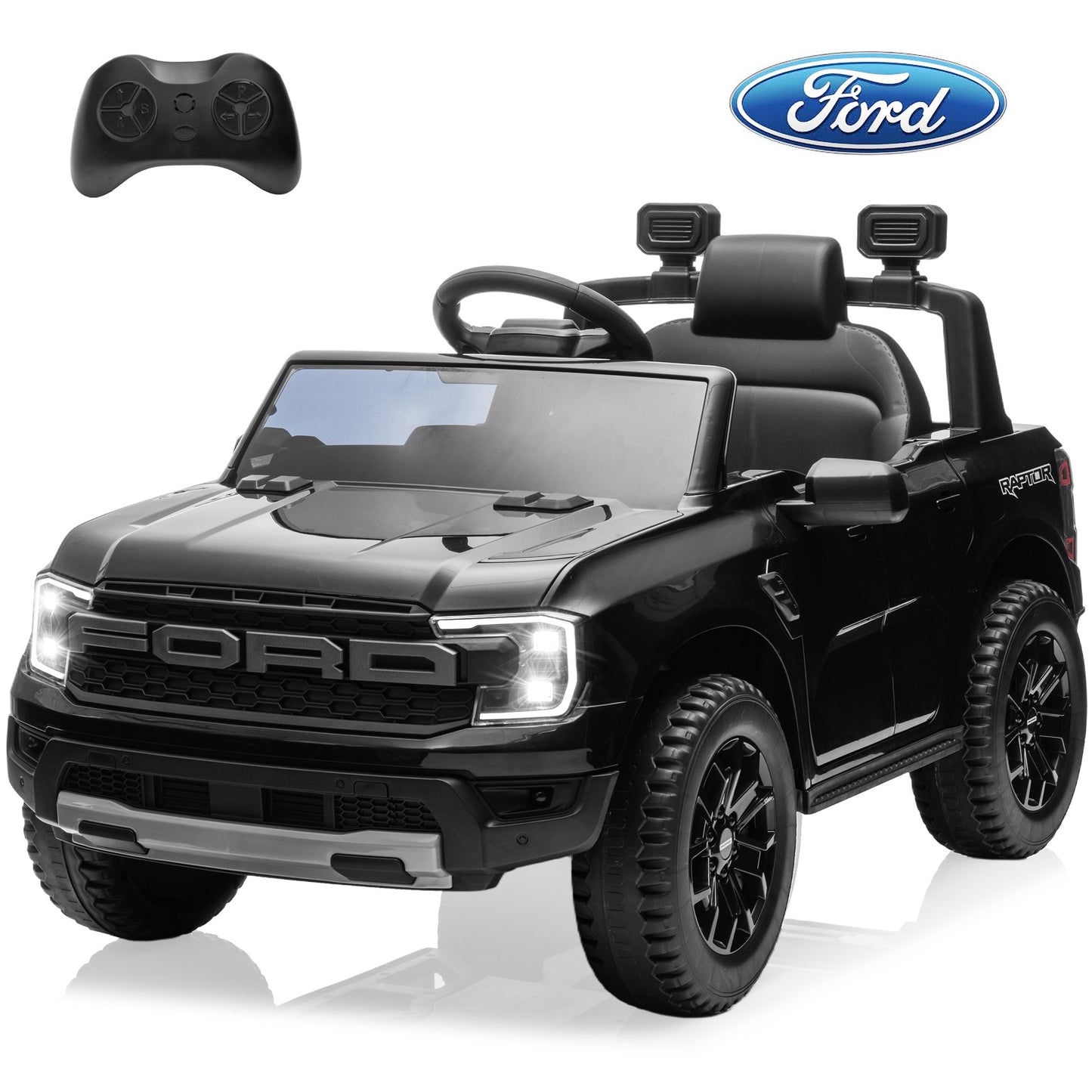 Ford Ranger Raptor Ride on Cars for Kids, 12V Powered Ride on Truck Toys with Remote Control, Play, LED Lights, Safety Belt, 4 Wheels Suspension Electric Cars for 3-5 Years Boy Girl, Blue